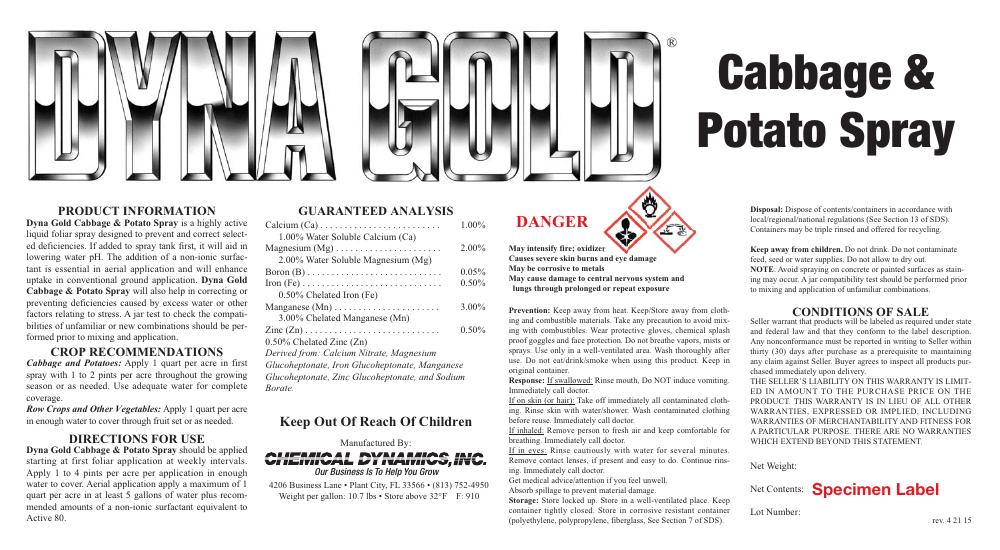 Cabbage & Potato Spray product label
