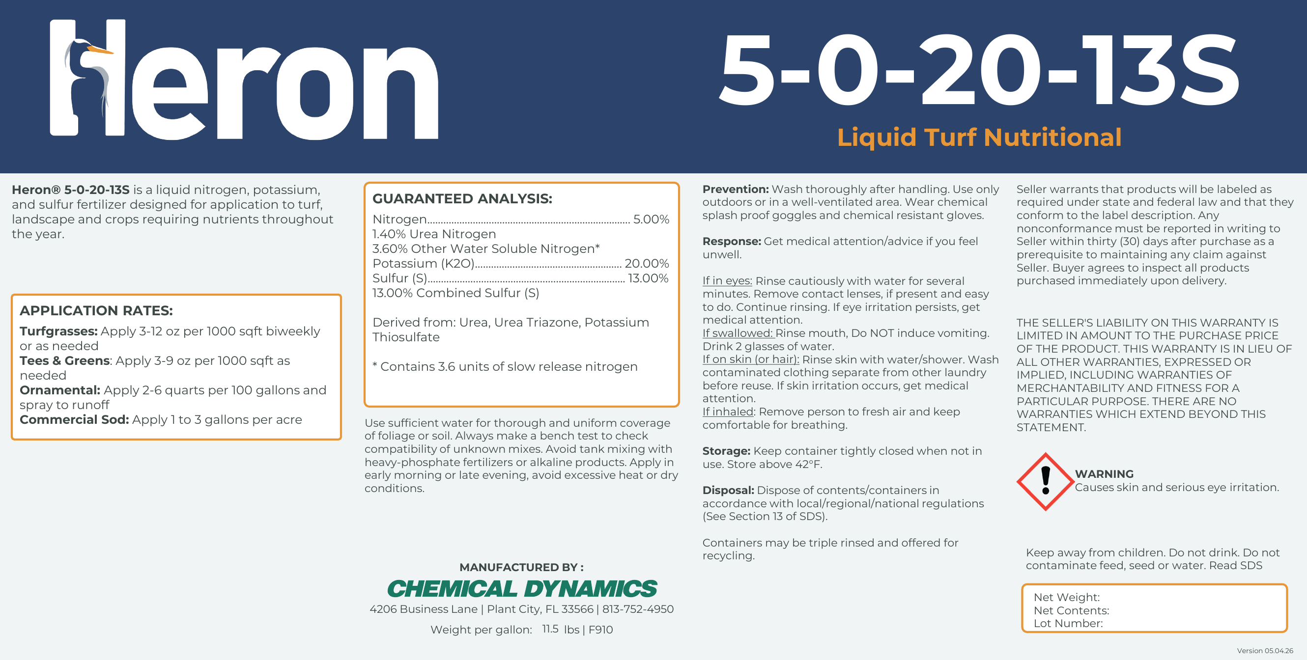 5-0-20-13S product label