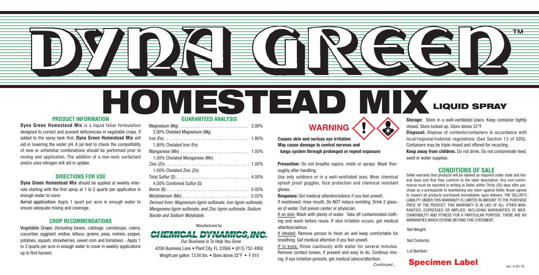 Homestead product label