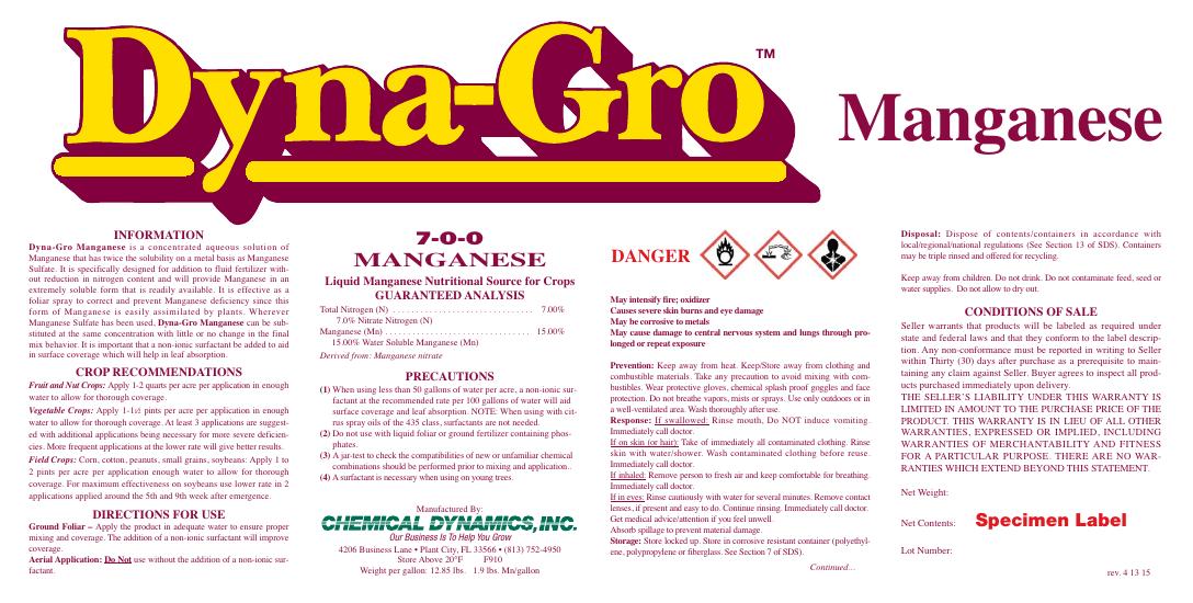 Manganese product label
