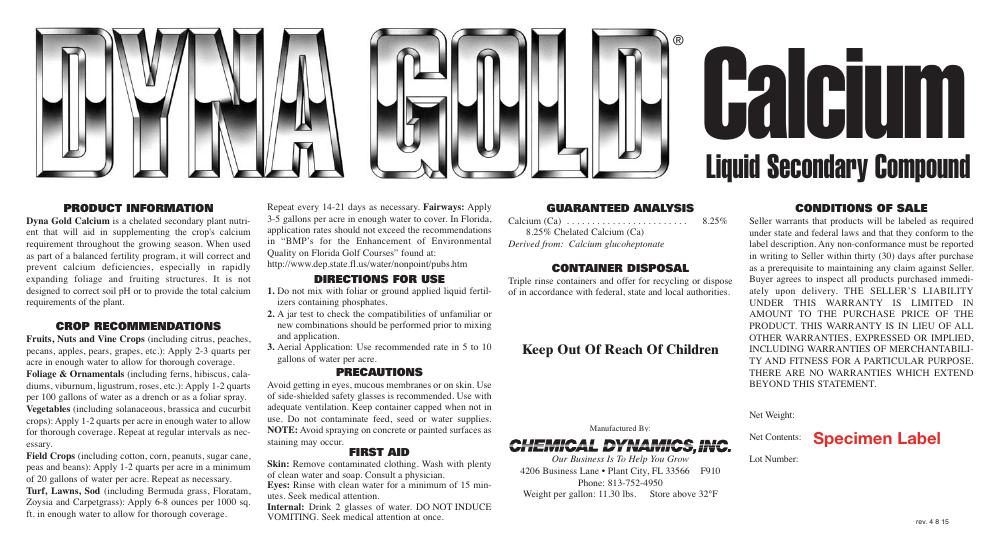 Calcium 8.25% product label