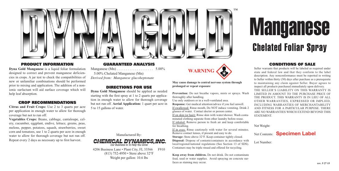 Manganese product label