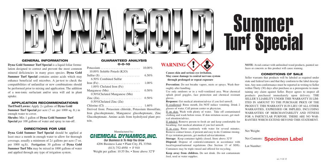 Summer Turf Special product label