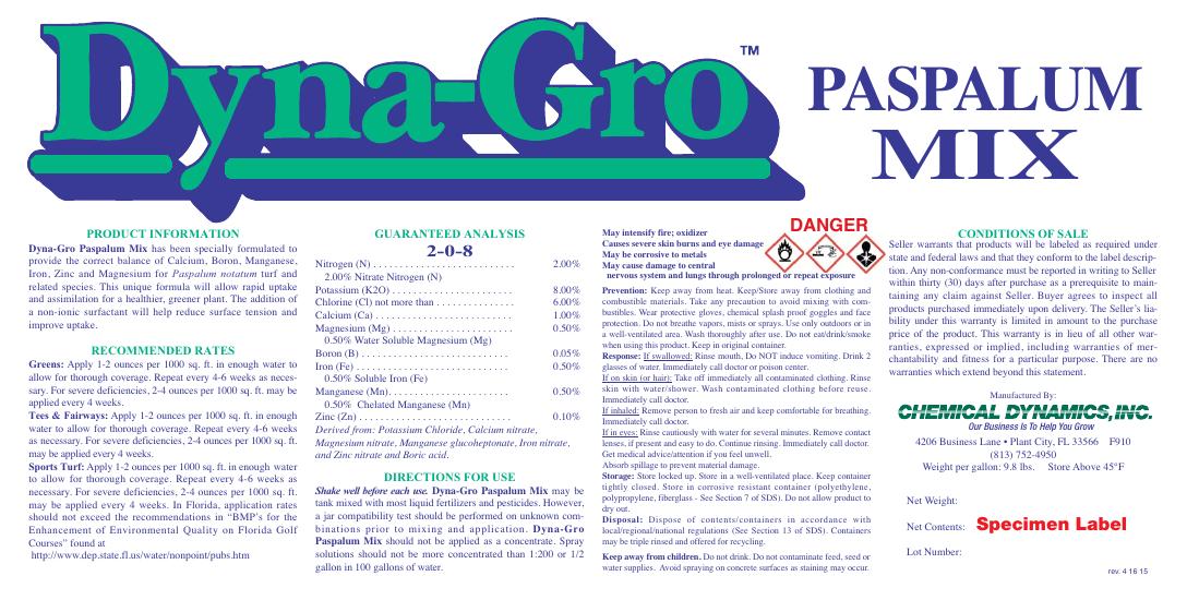Paspalum Mix product label
