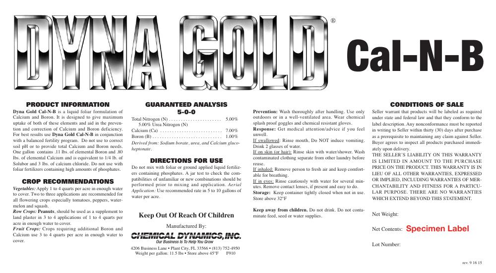 Cal-N-B product label
