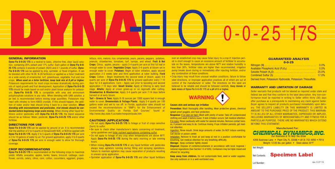 Quick Start 0-0-25 17s product label